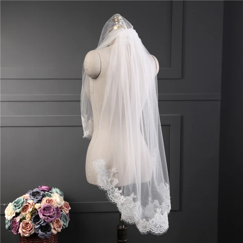 Two-tier Stylish Wedding Veil with Appliques - Image 5