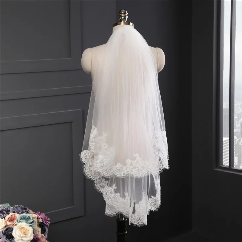 Two-tier Stylish Wedding Veil with Appliques - Image 7