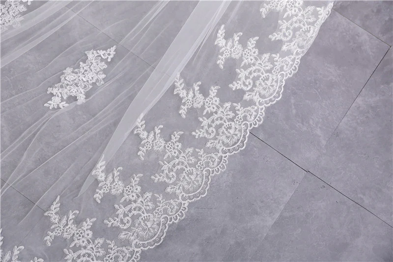 Two-tier Ultra Wide Lace Wedding Veil with Appliques - Image 5