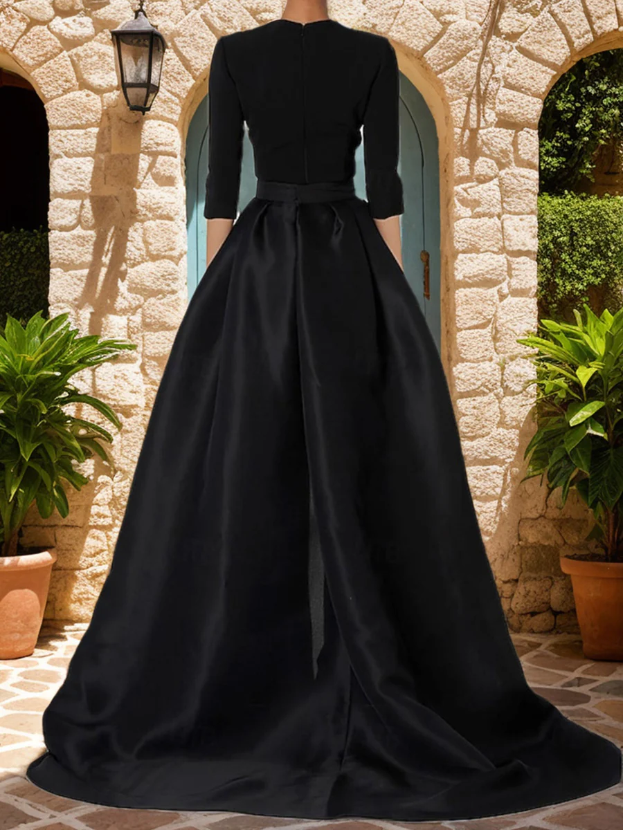 V-Neck 3/4 Sleeves Mother of the Bride Jumpsuit with Flower Belt - Image 2