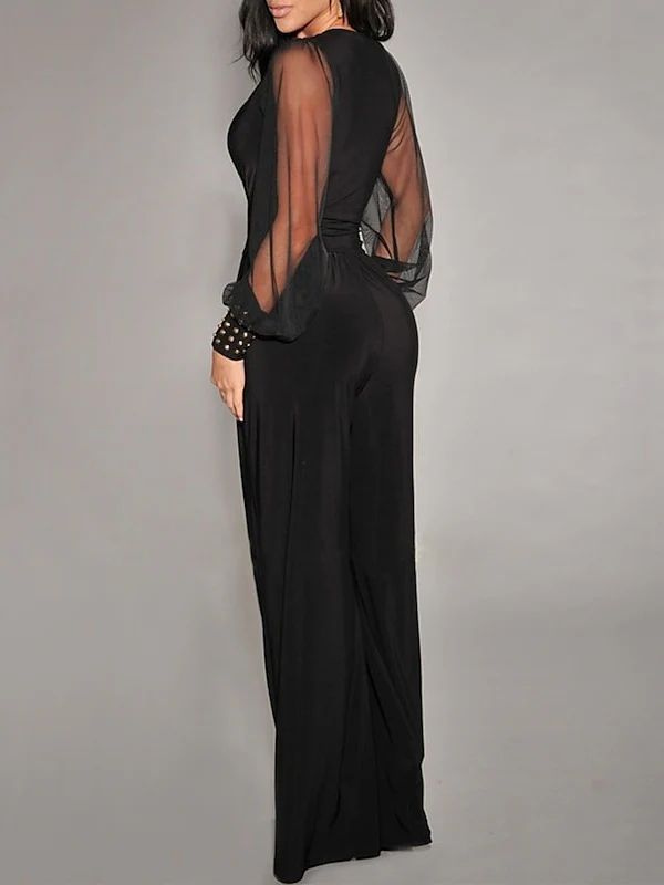 V-Neck Long Sleeves Floor-Length Wedding Guest Jumpsuits with Metallic Studs - Image 3
