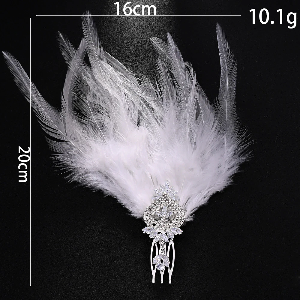 Vintage Elegant Feather Rhinestone Comb Headpiece - Image 4