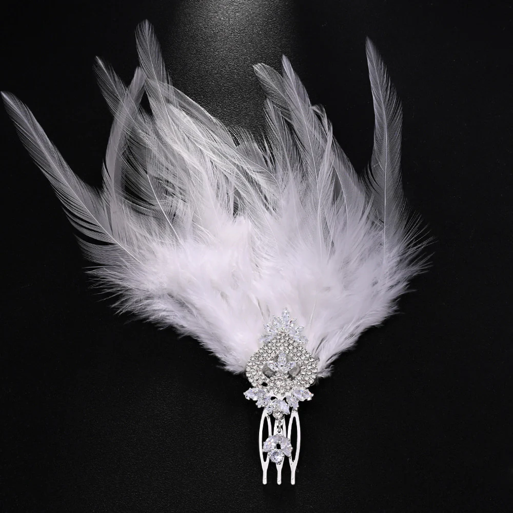Vintage Elegant Feather Rhinestone Comb Headpiece - Image 5
