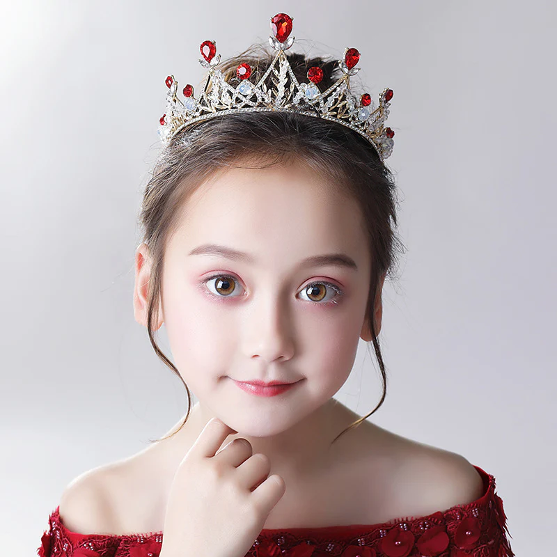 Vintage Elegant Red Rhinestone Princess Crown Headpiece Accessories - Image 4