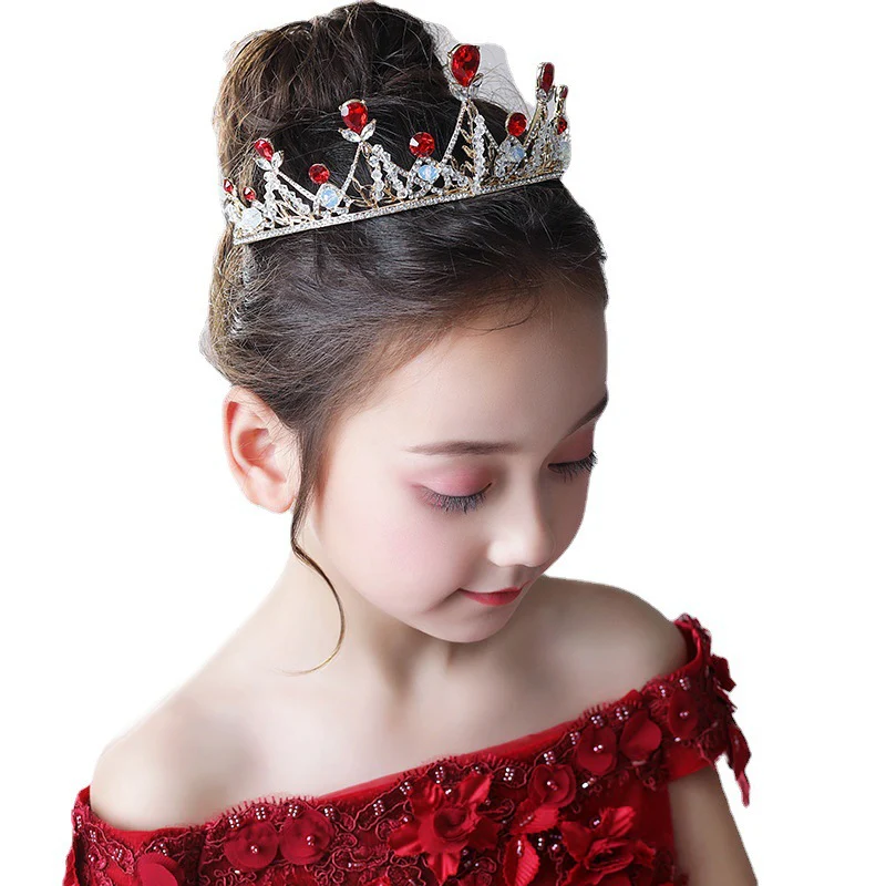 Vintage Elegant Red Rhinestone Princess Crown Headpiece Accessories - Image 5