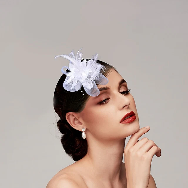 Vintage Elegant Tulle / Feathers Hats / Headwear with Floral / Beading - Image 3