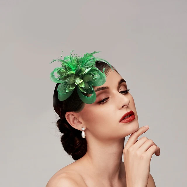 Vintage Elegant Tulle / Feathers Hats / Headwear with Floral / Beading - Image 5