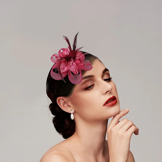 Vintage Elegant Tulle / Feathers Hats / Headwear with Floral / Beading - Image 6