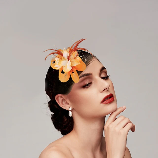 Vintage Elegant Tulle / Feathers Hats / Headwear with Floral / Beading - Image 7