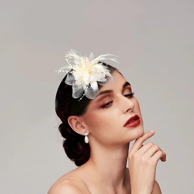 Vintage Elegant Tulle / Feathers Hats / Headwear with Floral / Beading - Image 8