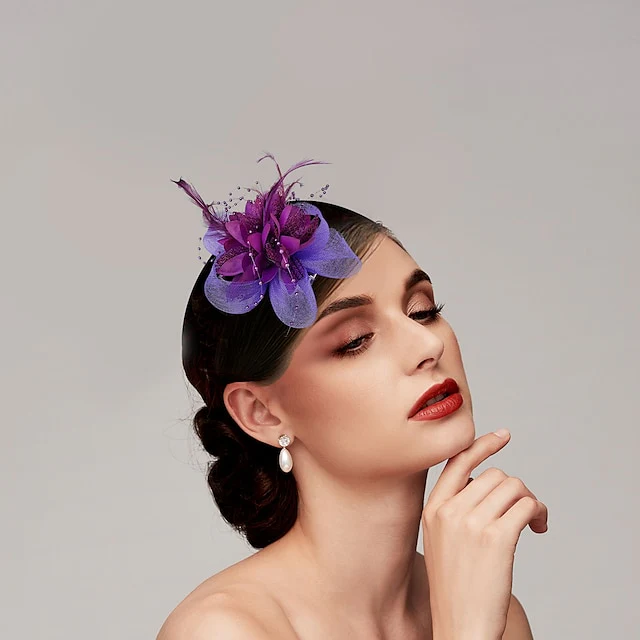 Vintage Elegant Tulle / Feathers Hats / Headwear with Floral / Beading - Image 9