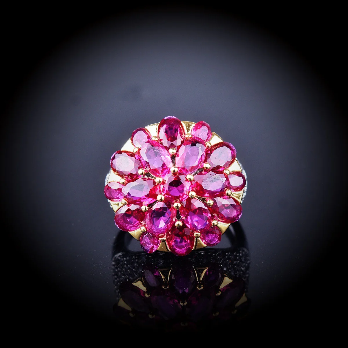 Vintage High-End Fuchsia Cone Flower Rhinestone Ring - Image 4