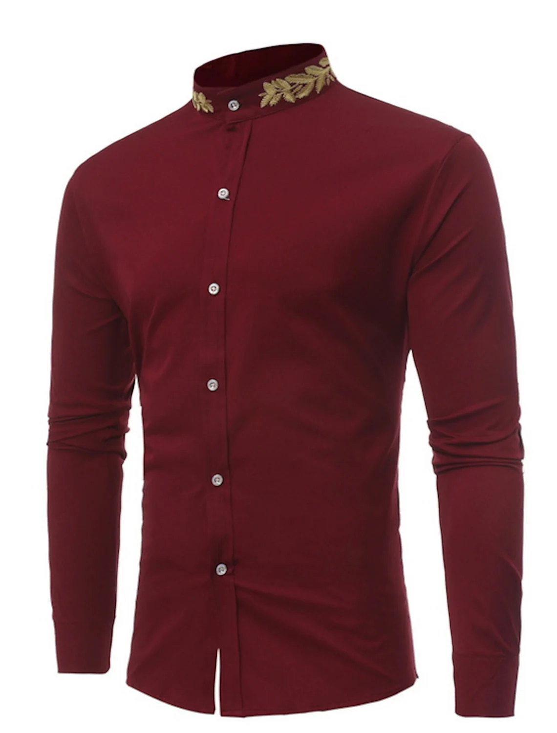White Burgundy Black Men's Long Sleeves Casual Shirt - Image 3