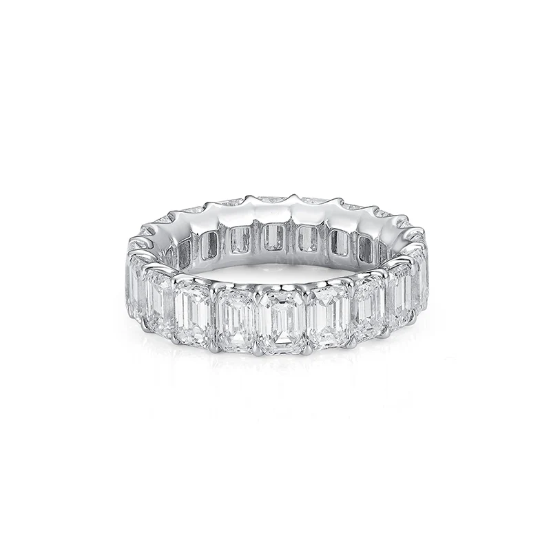 White Gold Sterling Silver Emerald Cut Women's Eternity Ring Set - Image 5