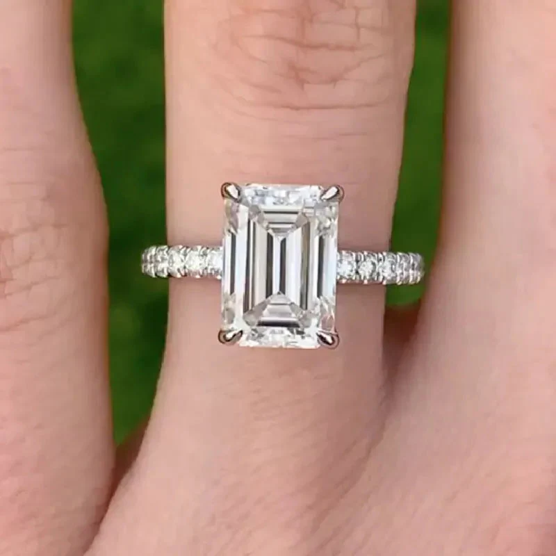 White Gold Sterling Silver Emerald Cut Women's Ring Valentine's Day Engagement Wedding Jewelry - Image 4