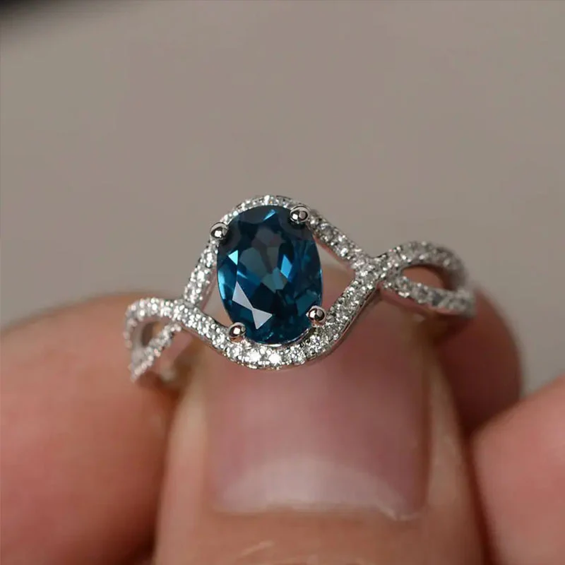 White Gold Sterling Silver Oval Cut Women's Ring Valentine's Day Engagement Wedding Jewelry - Image 2