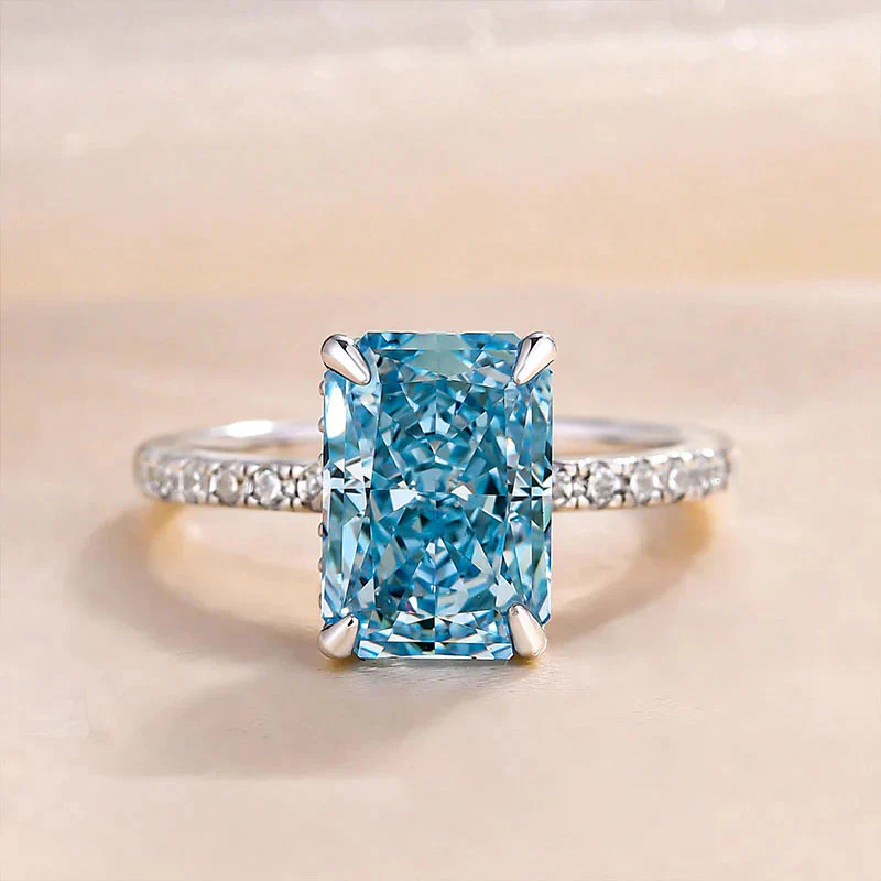 White Gold Sterling Silver Radiant Cut Light Aquamarine Blue Women's Ring Valentine's Day Engagement Wedding Jewelry - Image 3