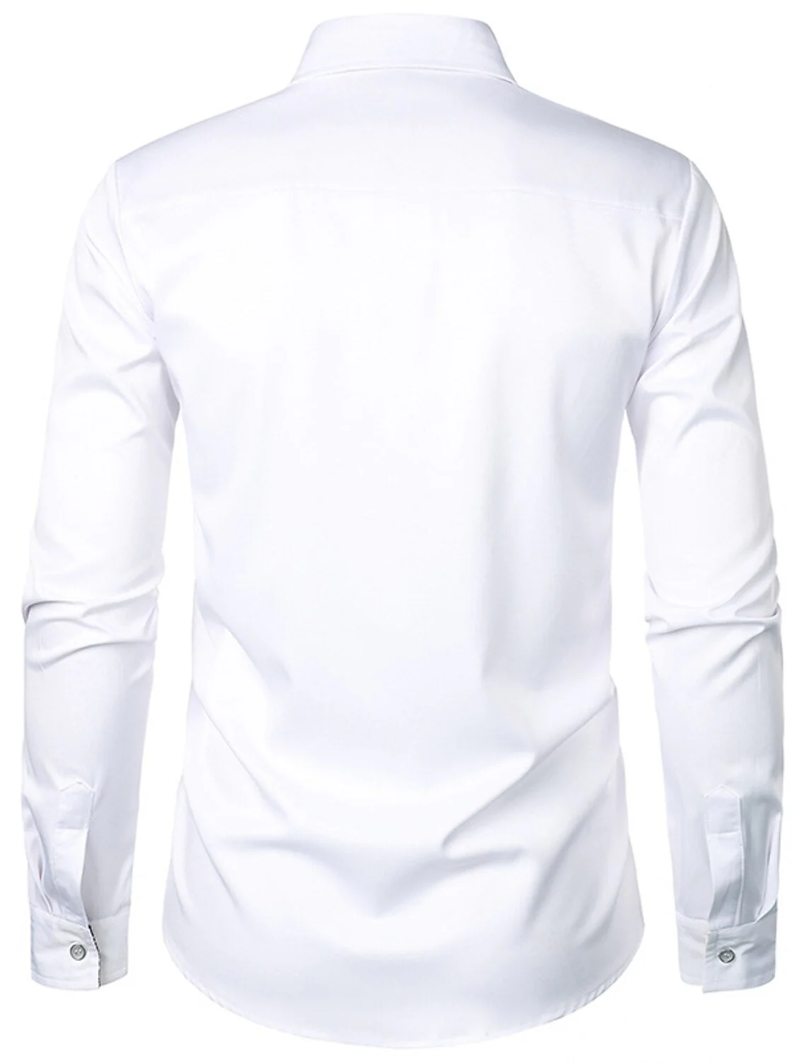 White Red Black Men's Long Sleeves Classic Solid Color Shirt - Image 2