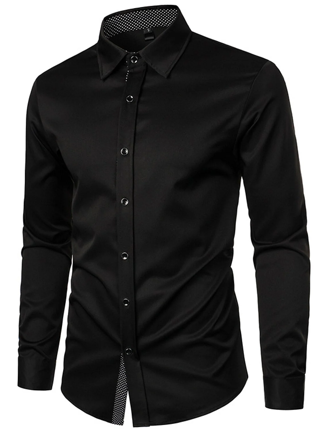 White Red Black Men's Long Sleeves Classic Solid Color Shirt - Image 4