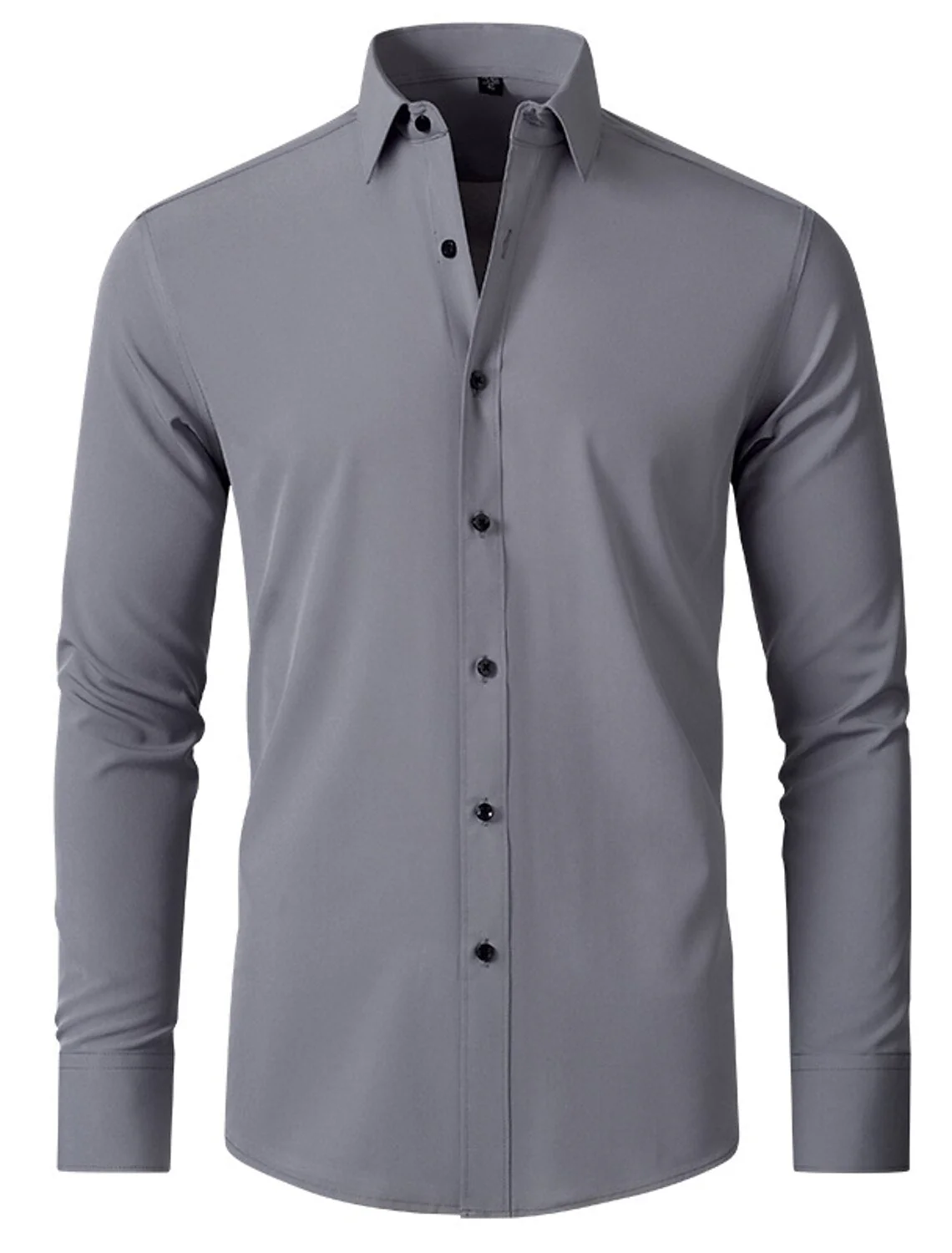 White Red Black Purple Pink Men's Long Sleeves Classic Solid Color Shirt - Image 2