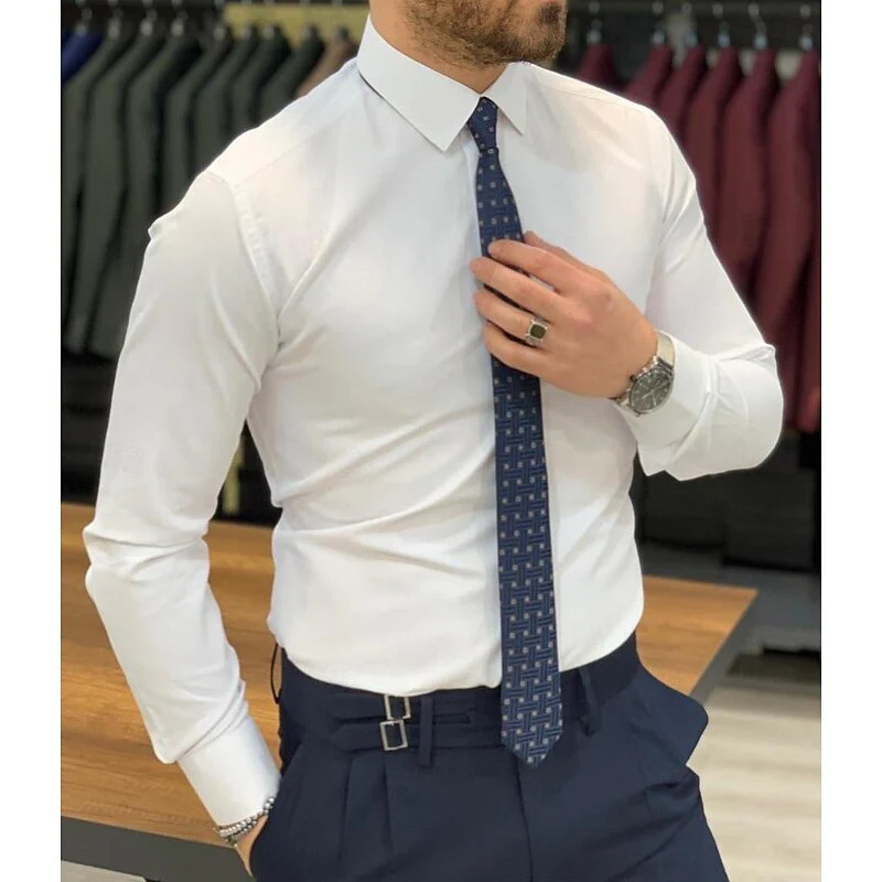 White Shirt Men's Standard Fit Long Sleeves  Solid Color Shirt - Image 3