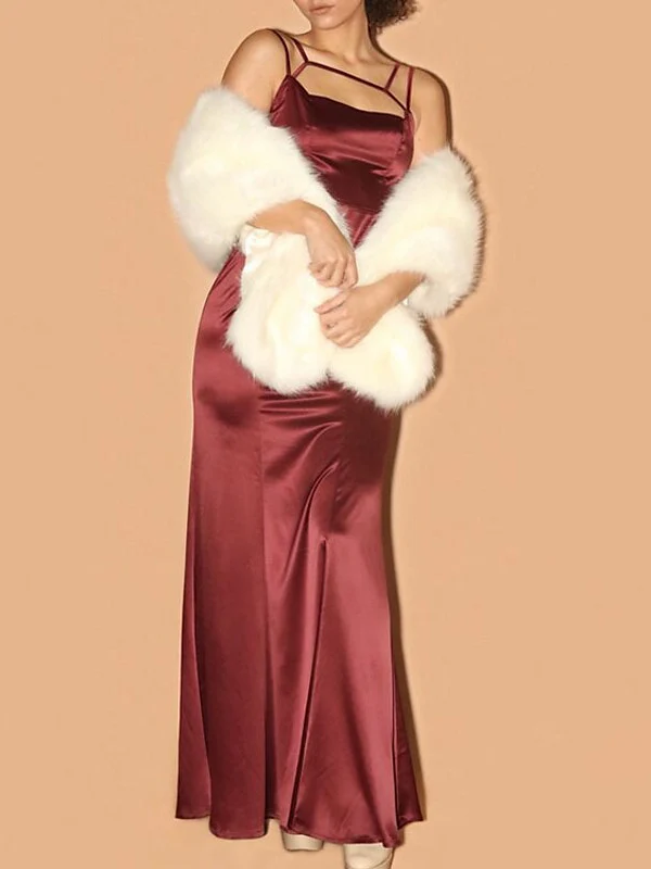 Wihte Faux Fur Wraps Shawls Women‘s Wrap Elegant Sleeveless Wedding Guest Wraps With Pure Color - Image 2