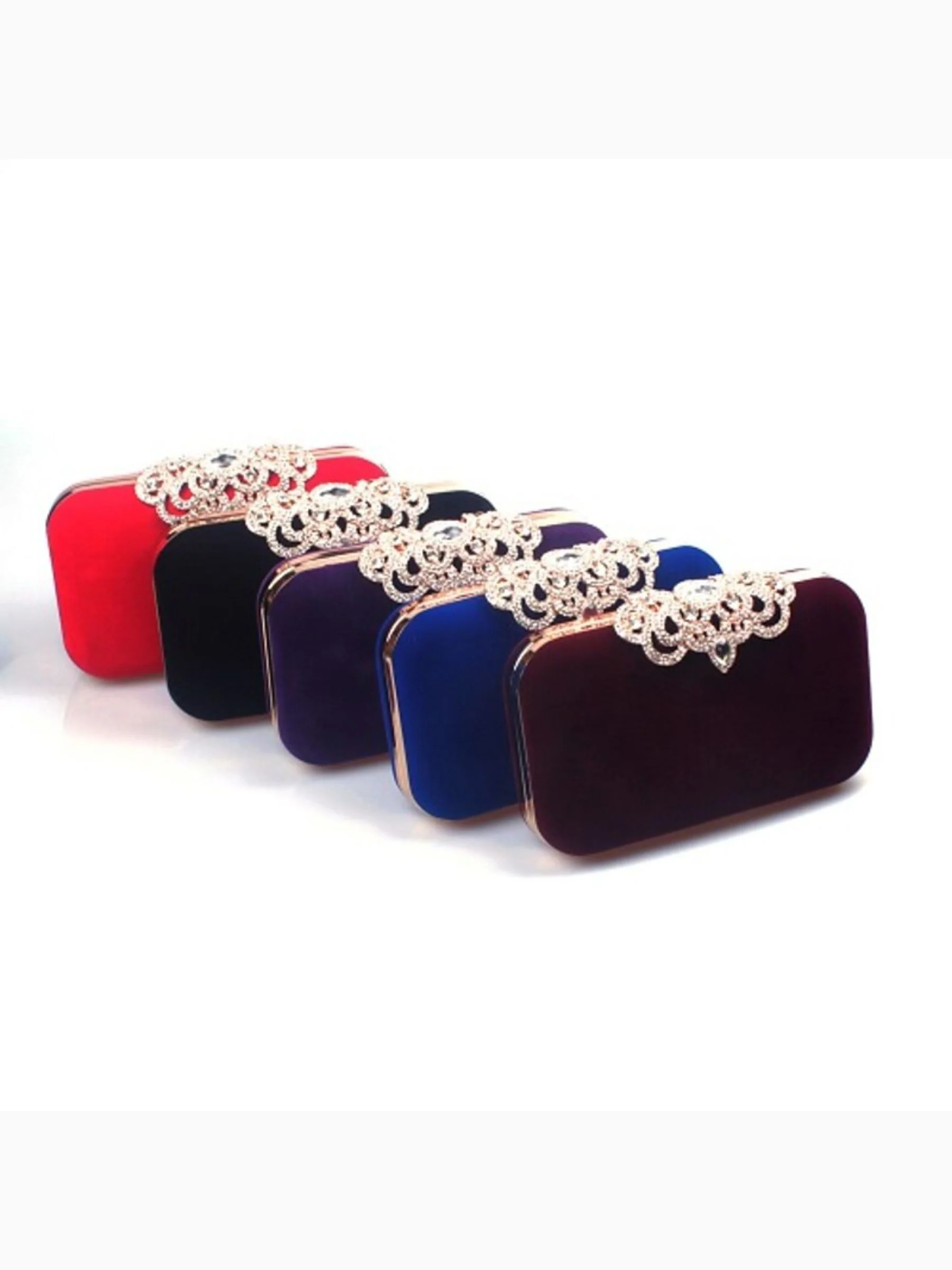 Wine Velvet Retro Elegant Rhinestone Clutch Bags - Image 4