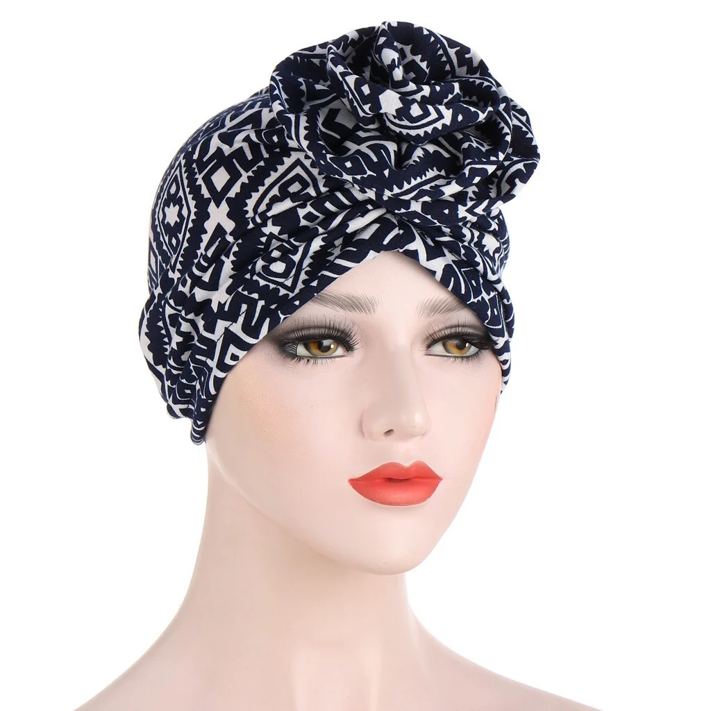 Women Ethnic Plaid Pattern Cashew Flower Musulman India Islamic Head Wrap Turban - Image 6