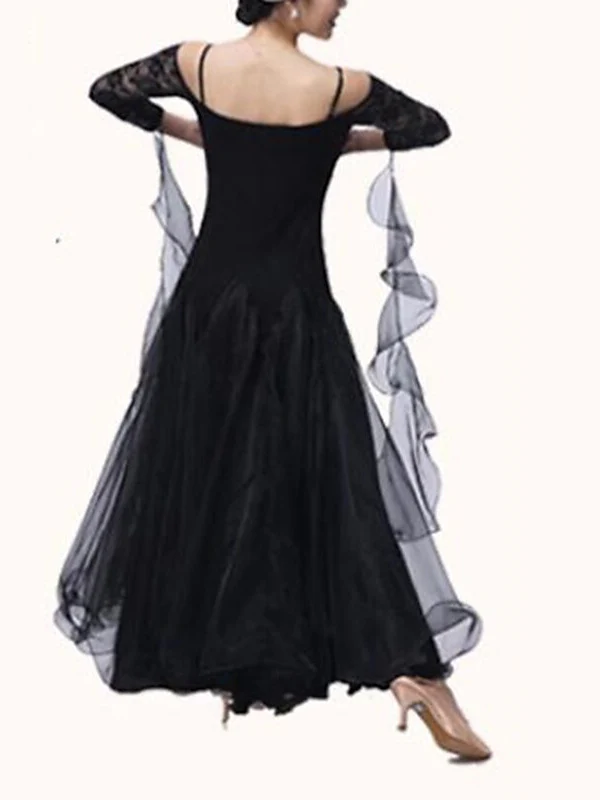 Women‘s Dancewear Ballroom Dance Dress Lace Pure Color Splicing Women's Performance Party - Image 5