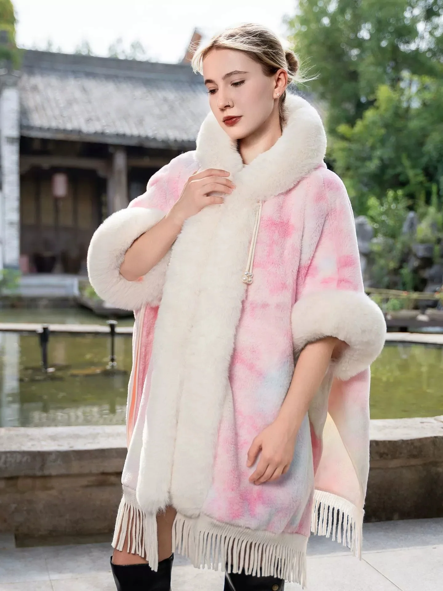Women’s Elegant Winter Cape Shawl/Wrap with Tassels - Image 3