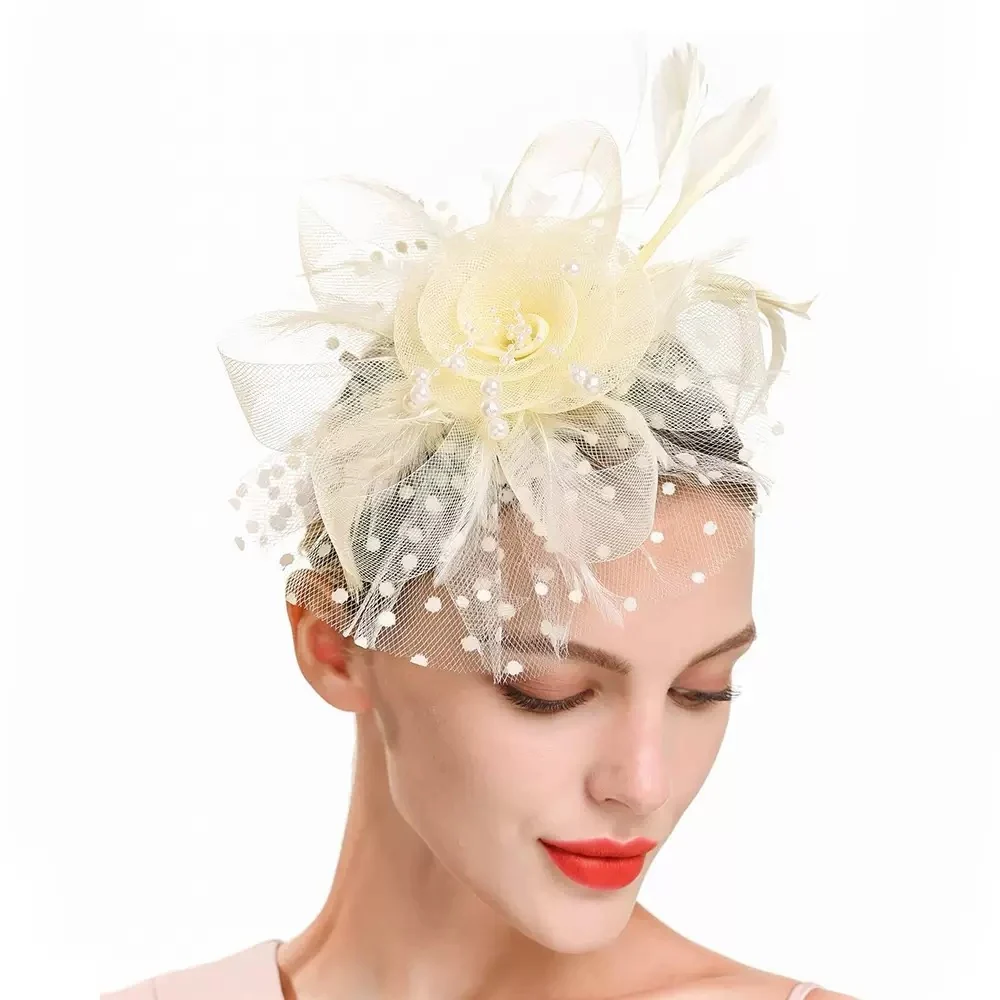 Women Tea Party Headband Flower Cocktail Mesh Feathers Hair Clip Kentucky Derby  Wedding Fascinators Hat - Image 10