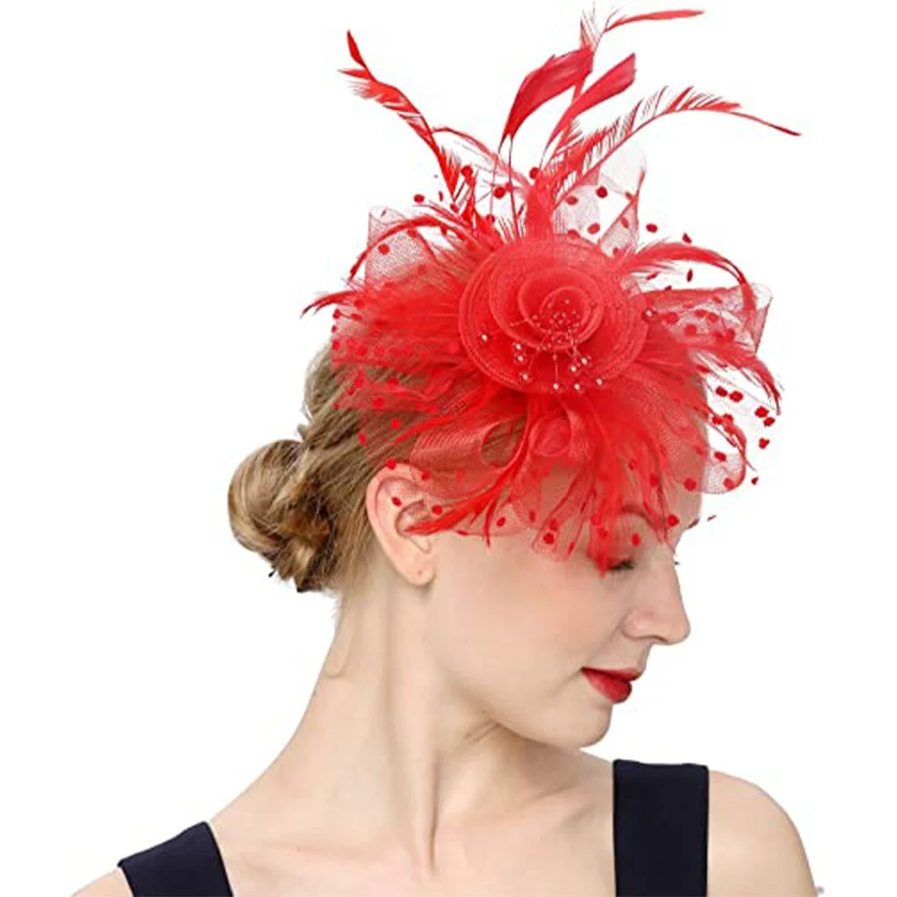 Women Tea Party Headband Flower Cocktail Mesh Feathers Hair Clip Kentucky Derby  Wedding Fascinators Hat - Image 2