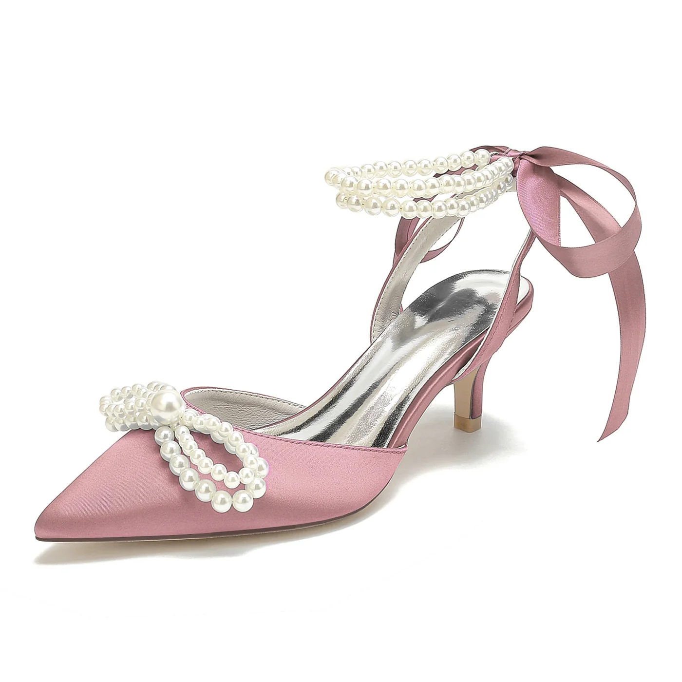 Women's Beadings Mid Heel Pointed Toe Bridal Shoes - Image 16