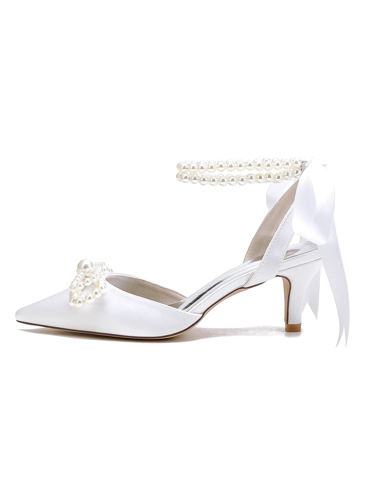 Women's Beadings Mid Heel Pointed Toe Bridal Shoes - Image 3