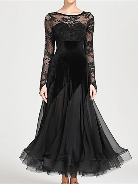 Women's Dancewear Ballroom Dance Dress Appliques Split Joint Women's Training Performance Long Sleeve - Image 3