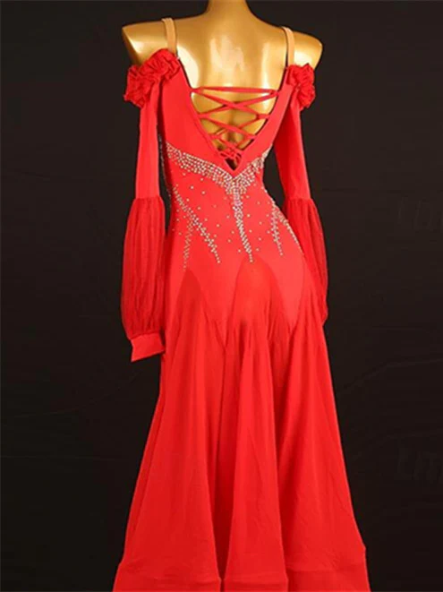 Women's Dancewear Ballroom Dance Dress Crystals/Rhinestones Women's Performance Long Sleeve - Image 2