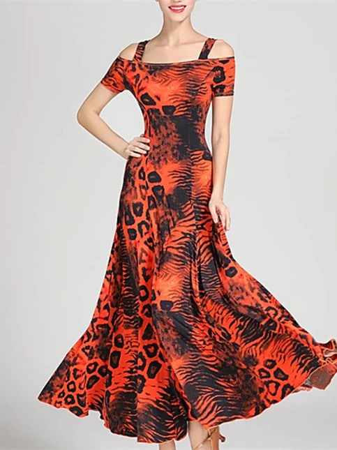 Women's Dancewear Ballroom Dance Dress Draping Pattern/Print Women's Performance Short Sleeve - Image 6