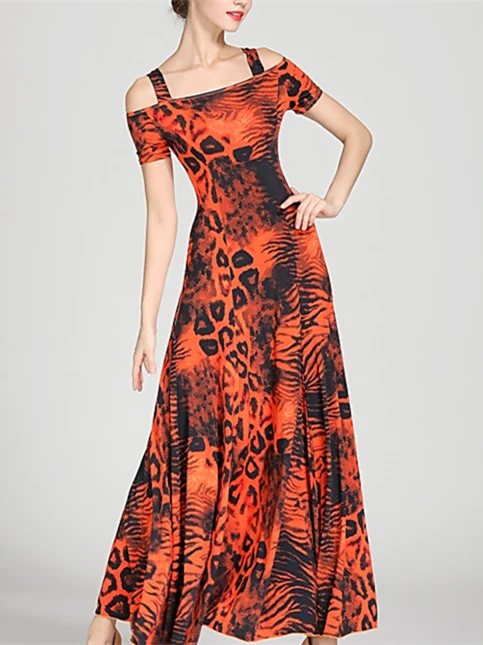 Women's Dancewear Ballroom Dance Dress Draping Pattern/Print Women's Performance Short Sleeve - Image 7