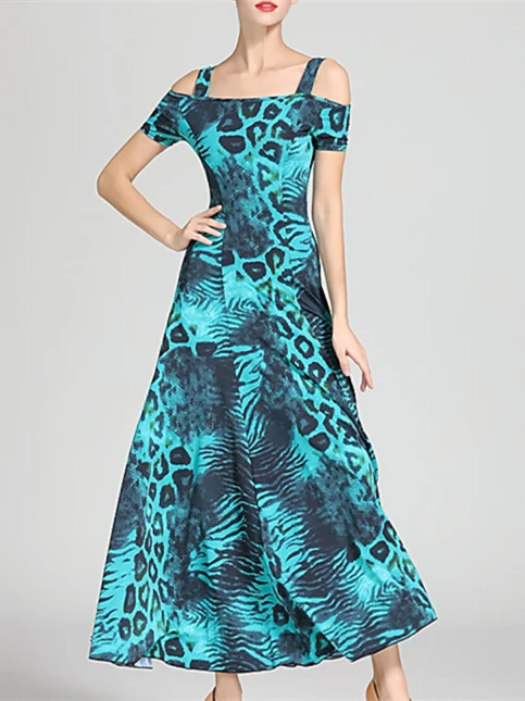 Women's Dancewear Ballroom Dance Dress Draping Pattern/Print Women's Performance Short Sleeve - Image 8