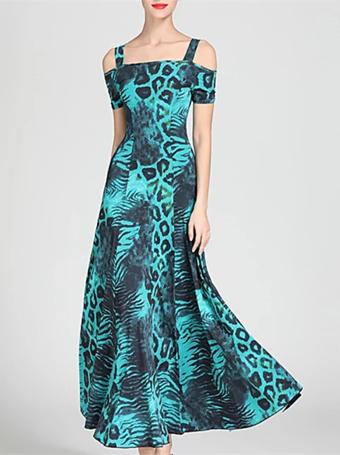 Women's Dancewear Ballroom Dance Dress Draping Pattern/Print Women's Performance Short Sleeve - Image 9