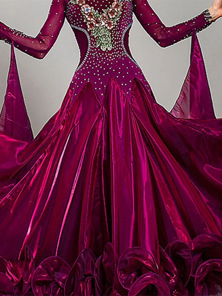 Women's Dancewear Ballroom Dance Dress Embroidery Appliques Crystals/Rhinestones Women's Performance Training Long Sleeve - Image 5