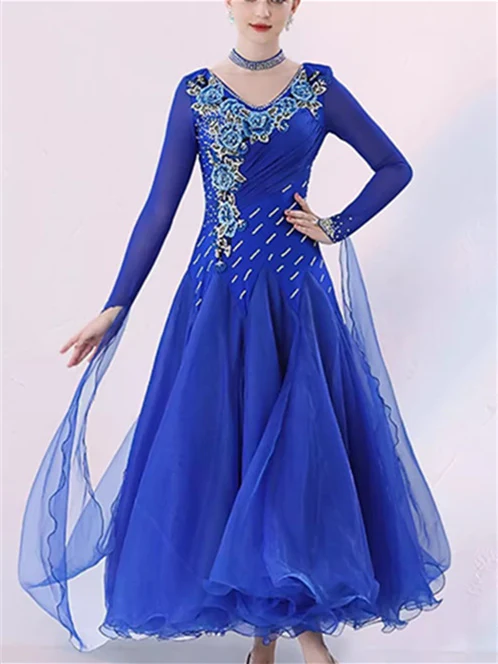 Women's Dancewear Ballroom Dance Dress Embroidery Splicing Crystals/Rhinestones Women's Performance Long Sleeve - Image 5