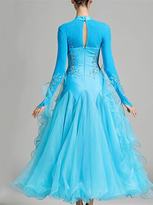 Women's Dancewear Ballroom Dance Dress Embroidery Split Joint Crystals/Rhinestones Women's Performance Training Long Sleeve - Image 2