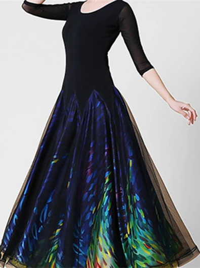 Women's Dancewear Ballroom Dance Dress Glitter Split Joint Women's  Performance 3/4 Length Sleeve - Image 2