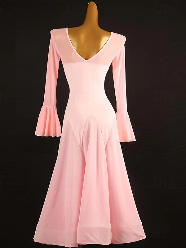 Women's Dancewear Ballroom Dance Dress Pure Color Women's Girls' Performance  Long Sleeve High Chiffon Chinlon Tulle - Image 5
