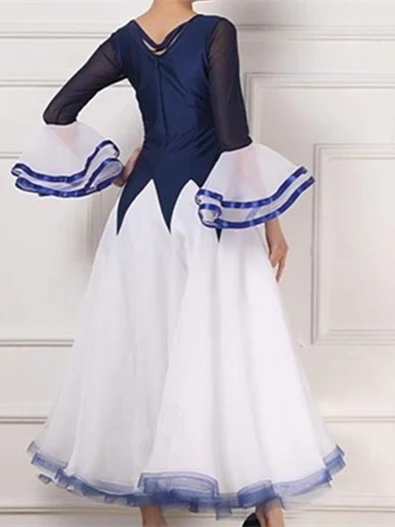 Women's Dancewear Ballroom Dance Dress Splicing Crystals/Rhinestones Women's Performance Long Sleeve - Image 2