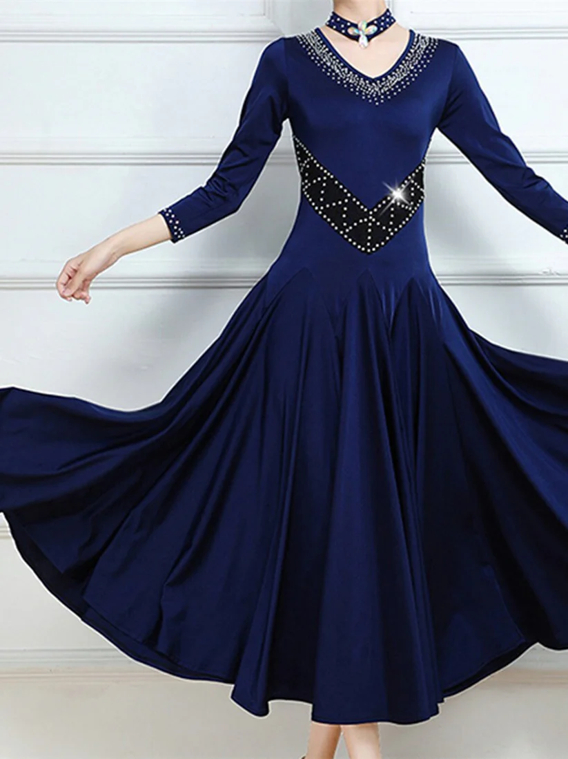 Women's Dancewear Ballroom Dance Dress Splicing Crystals/Rhinestones Women's Performance Training 3/4 Length Sleeve - Image 4