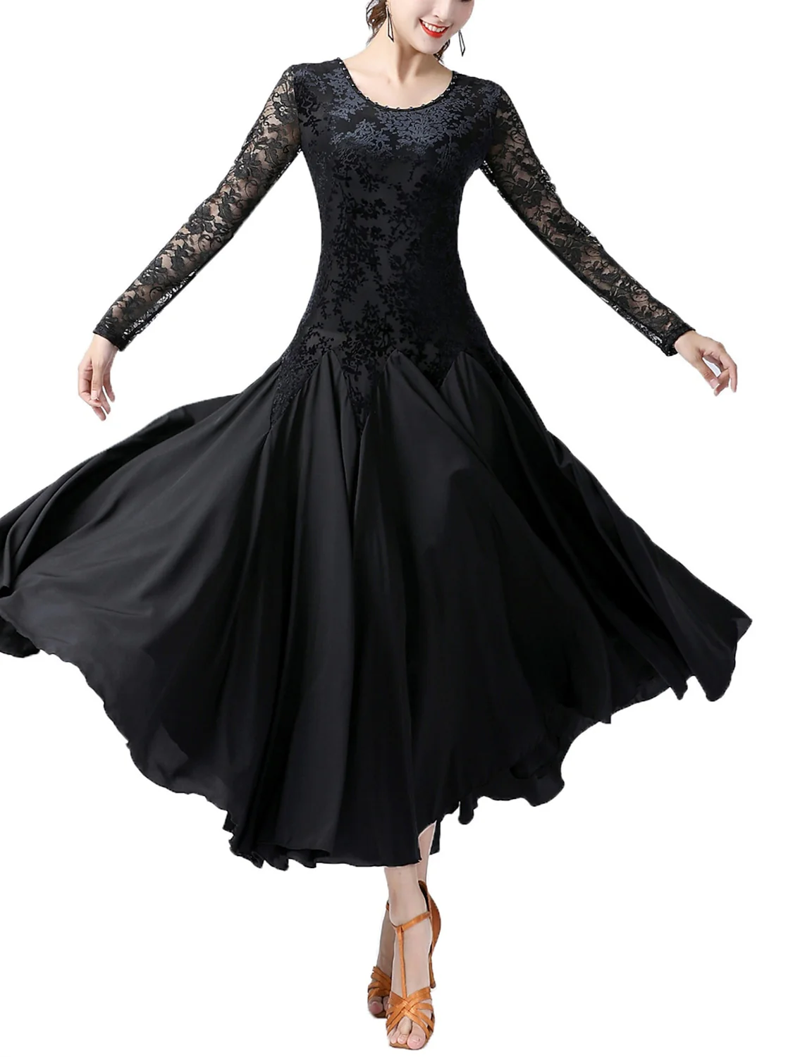 Women's Dancewear Ballroom Dance Dress Splicing Women's Performance Training Long Sleeve - Image 7