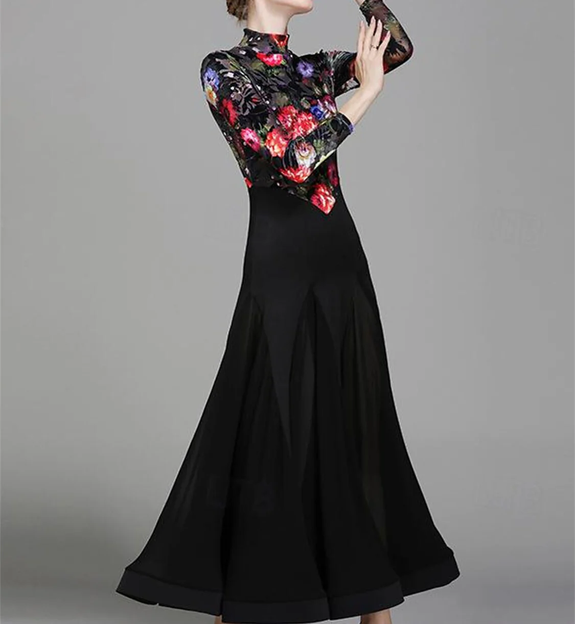 Women's Dancewear Ballroom Dance Long Sleeve Dress Floral Print Women's Performance Training Polyester - Image 5