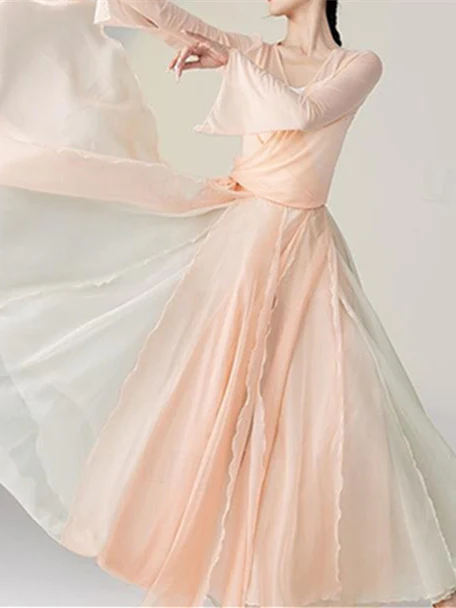 Women's Dancewear Ballroom Dance Skirts Lace Women's Performance Training Long Sleeve - Image 3